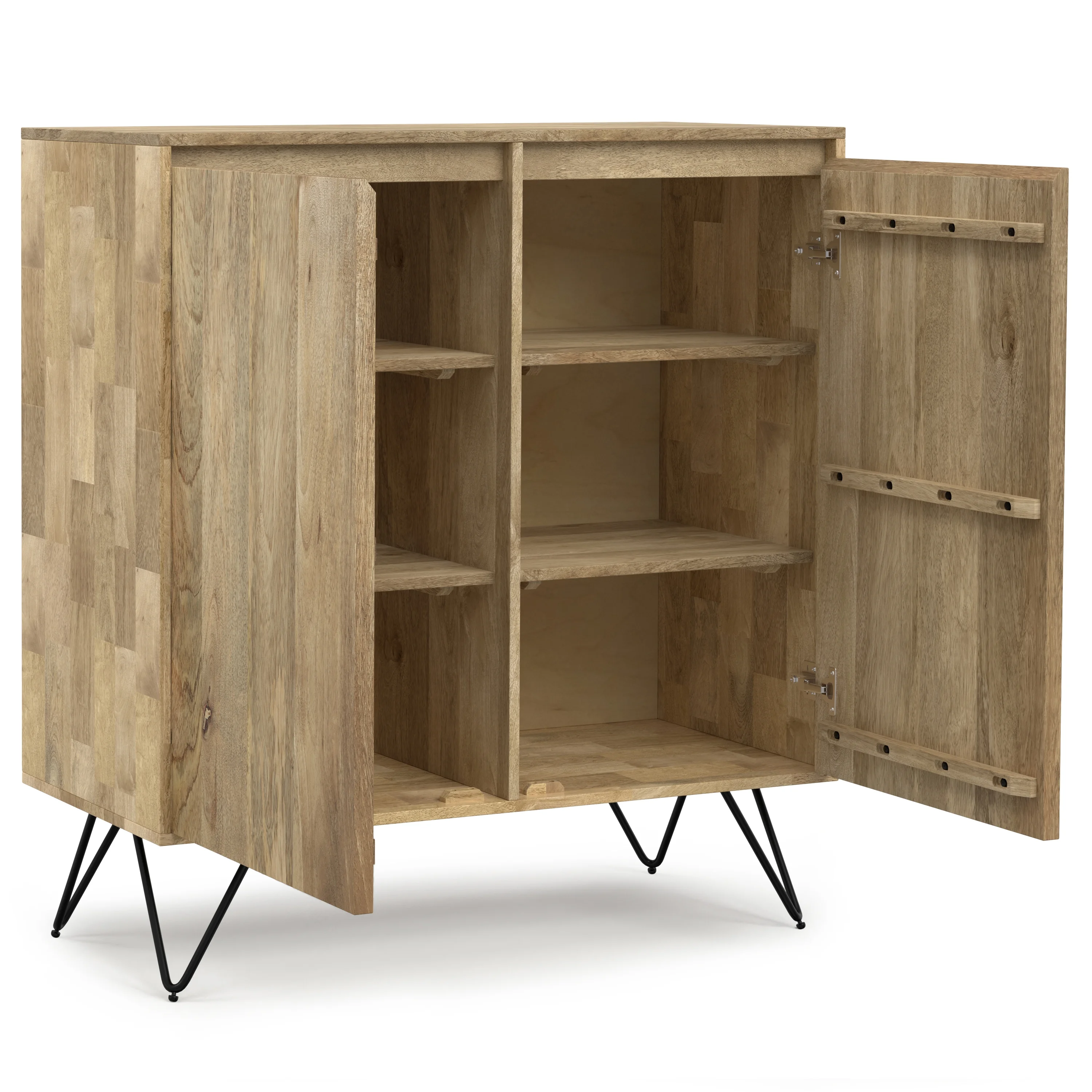 Simpli Home Hunter SOLID MANGO WOOD and Metal 39 inchWide Modern Industrial Medium Storage Cabinet in Natural