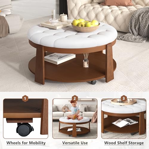 Modern 2 Piece Nesting Rattan Wood+ MDF Coffee Table Set in Natural