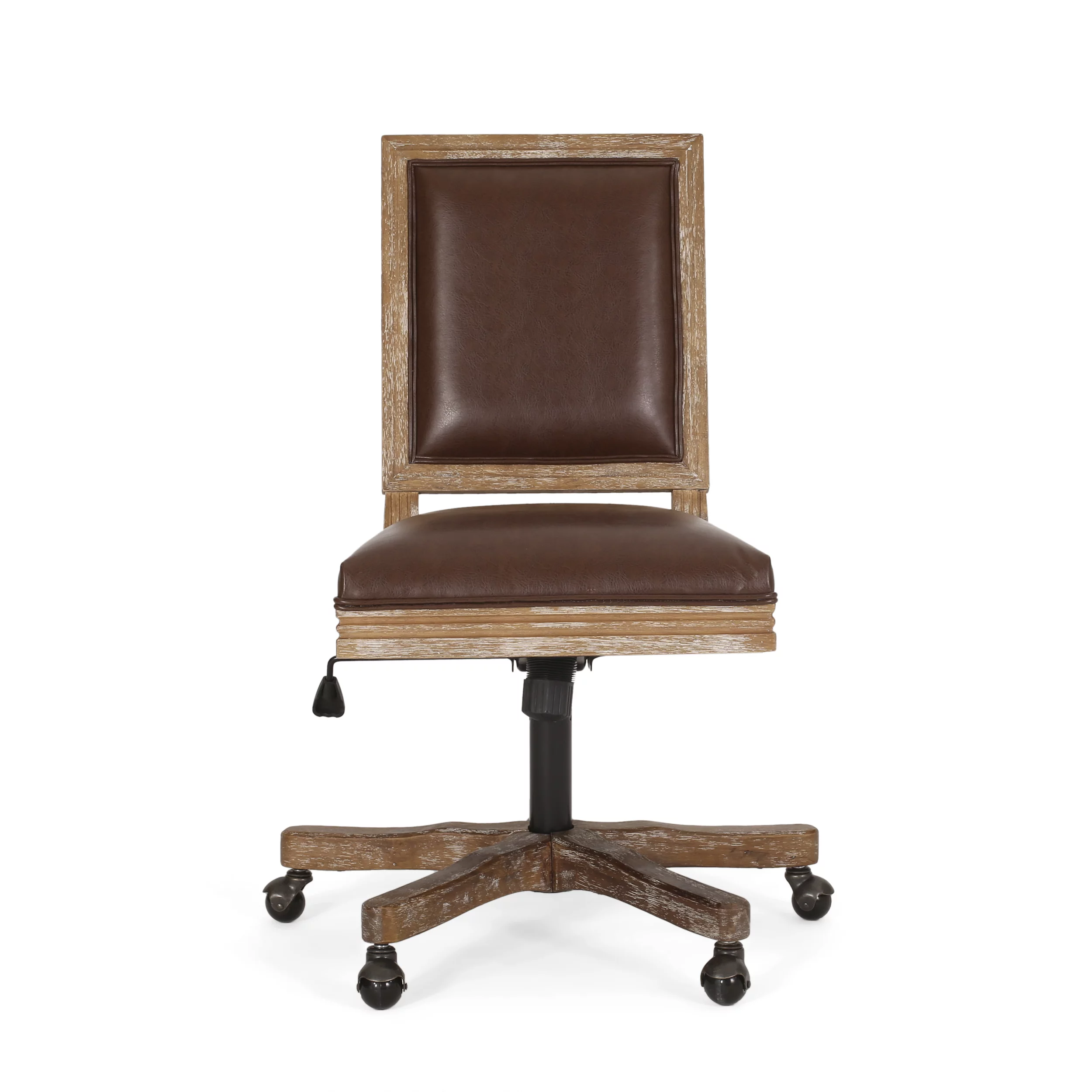 GDF Studio McGillen French Country Upholstered Swivel Office Chair, Dark Brown Faux Leather and Natural