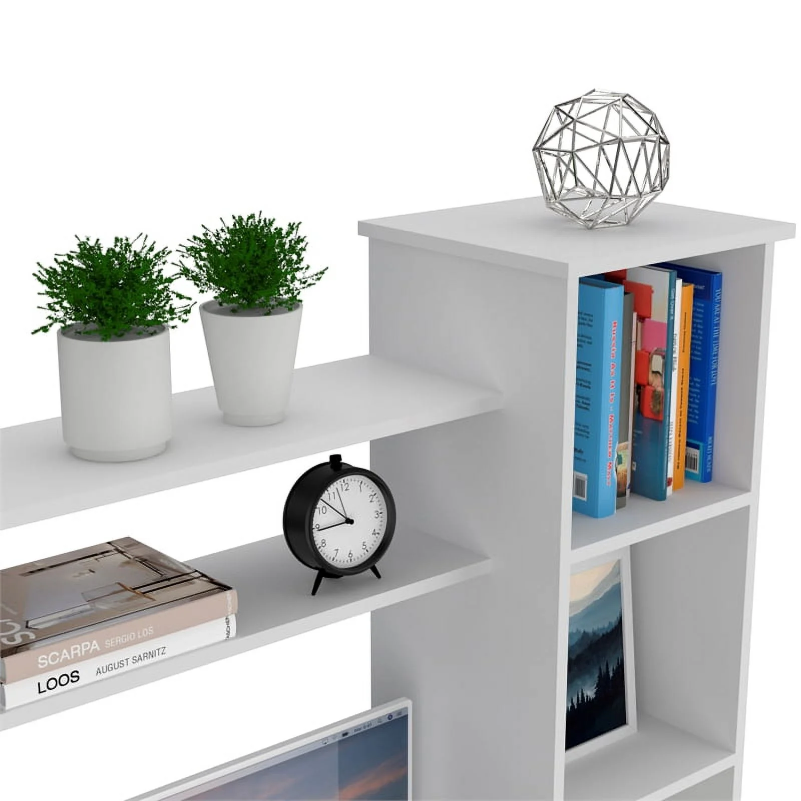 UrbanPro Modern Engineered Wood Desk with  Attached Cabinet in White