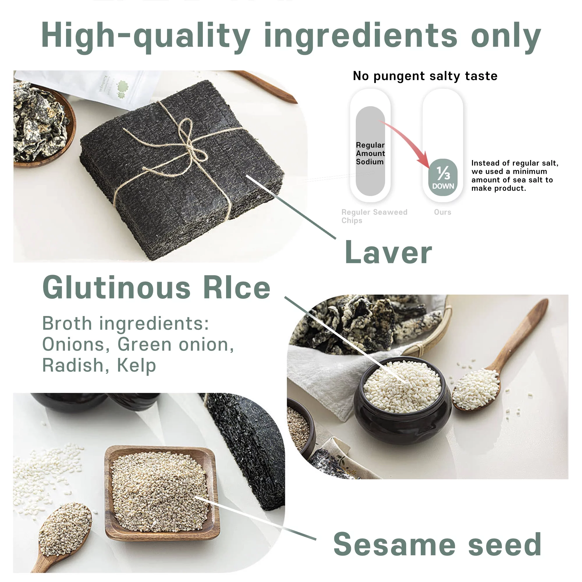 Pack of 5, Tomnada Handmade Korean Traditional Kimbugak Seaweed Snacks Chips in Resealable Bag, Gimbugak Korean Crispy Seaweed Snacks with Sticky Rice, No Sugar, Traditional Original Flavor, Vegan