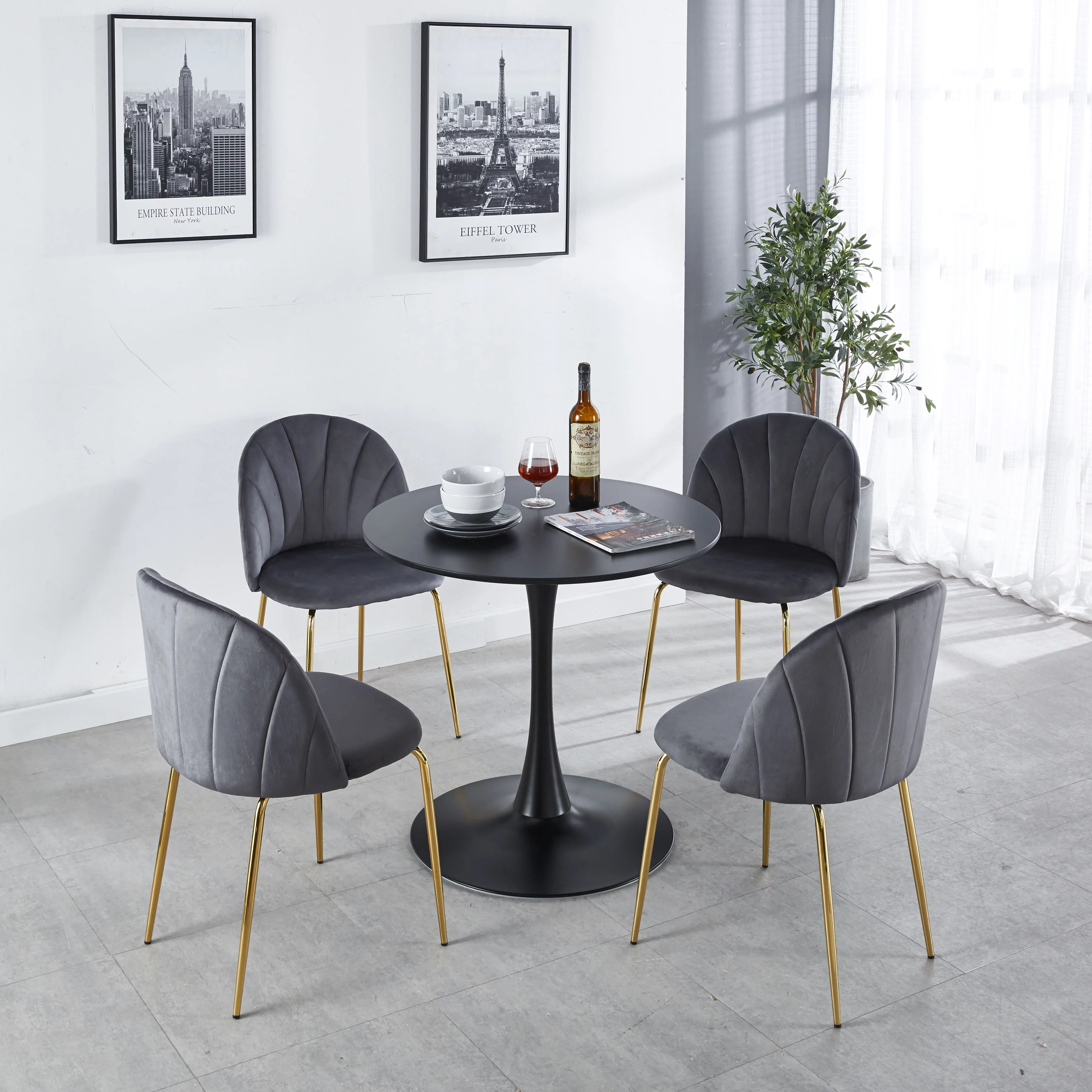 Dcenta Dining Table ,Wood Dining Table Kitchen Table,round,black