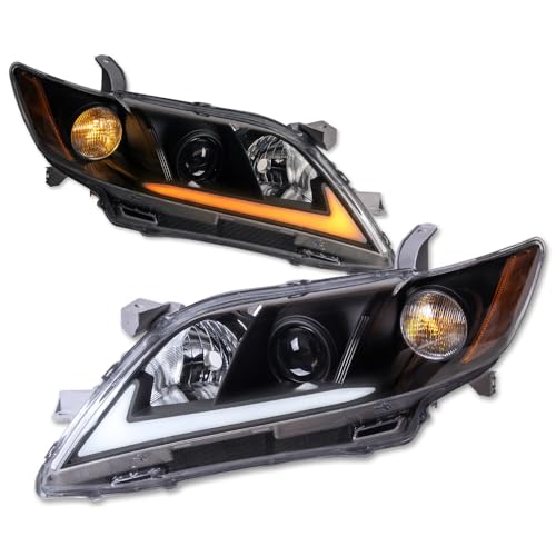 Alpha Owls Switchback Sequential LED Projector Headlights|Compatible With 2007-2009 Toyota Camry|8737828|Black Amber