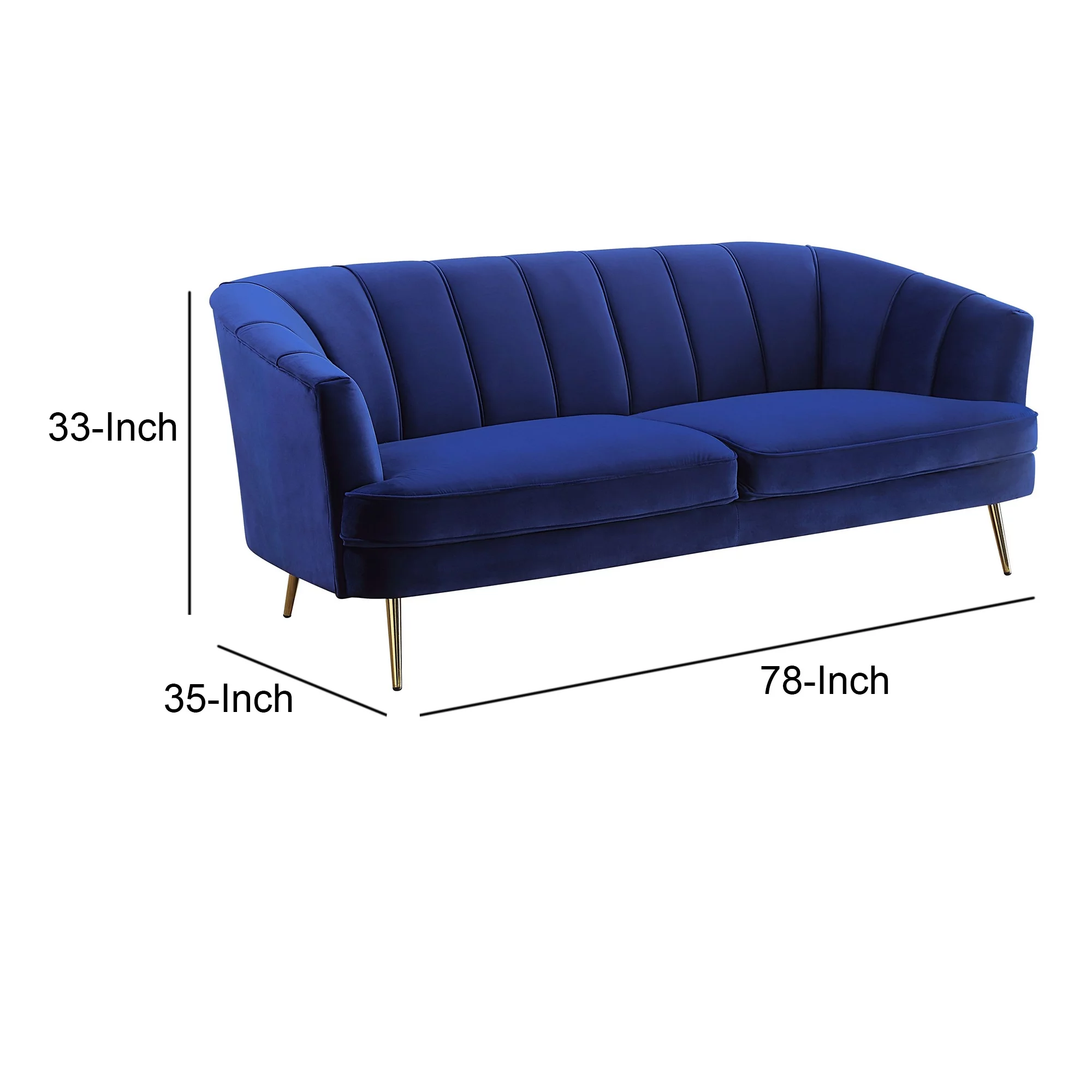 Sofa with Vertical Channel Tufting and Sloped Arms, Navy Blue