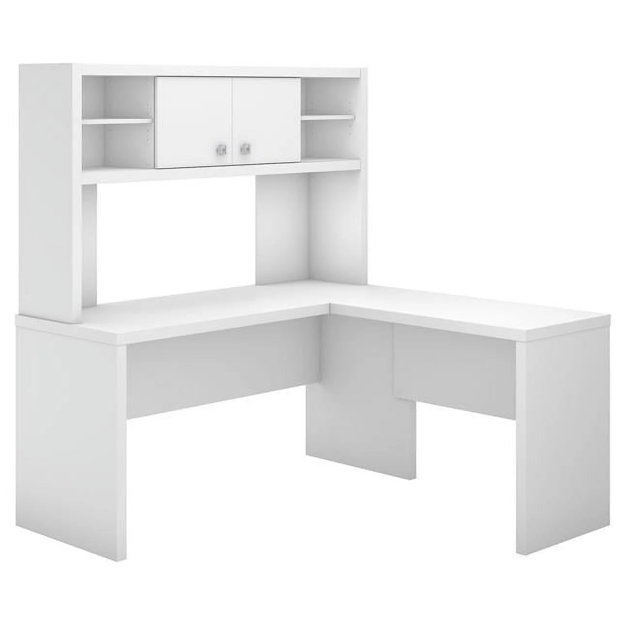 Echo L-Shaped Desk with Hutch - Pure White