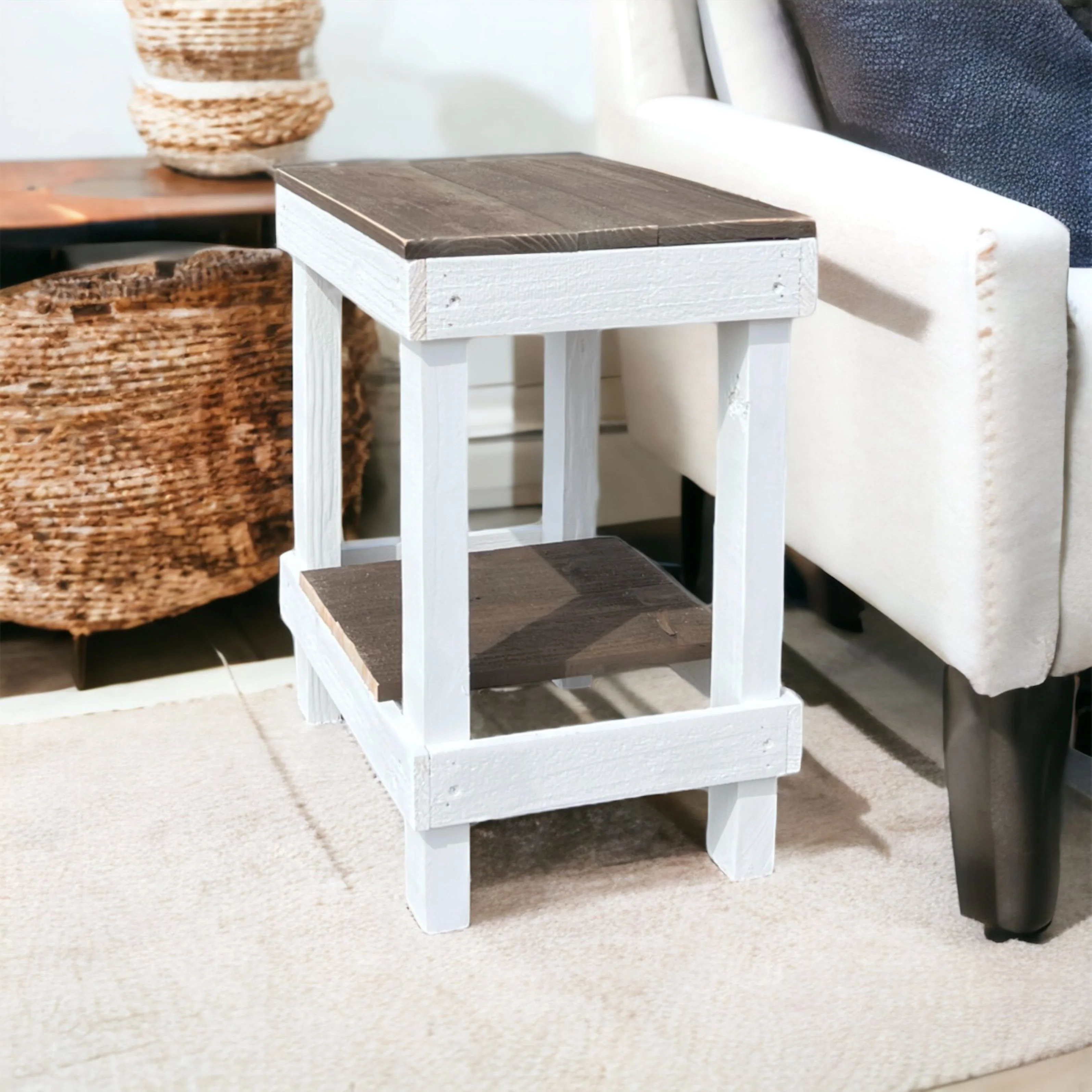 Woven Paths Reclaimed Wood Slim End Table, Dark Walnut/White 22.75 in H x 14 in D x 19 in W