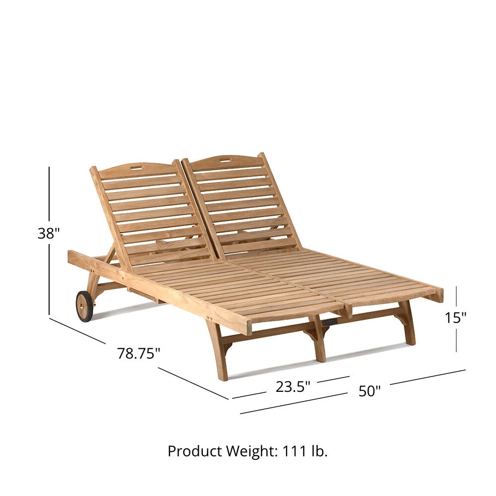 Titan Great Outdoors Grade A Teak Double Sun Lounger, Indoor Outdoor Solid Wood Patio Furniture