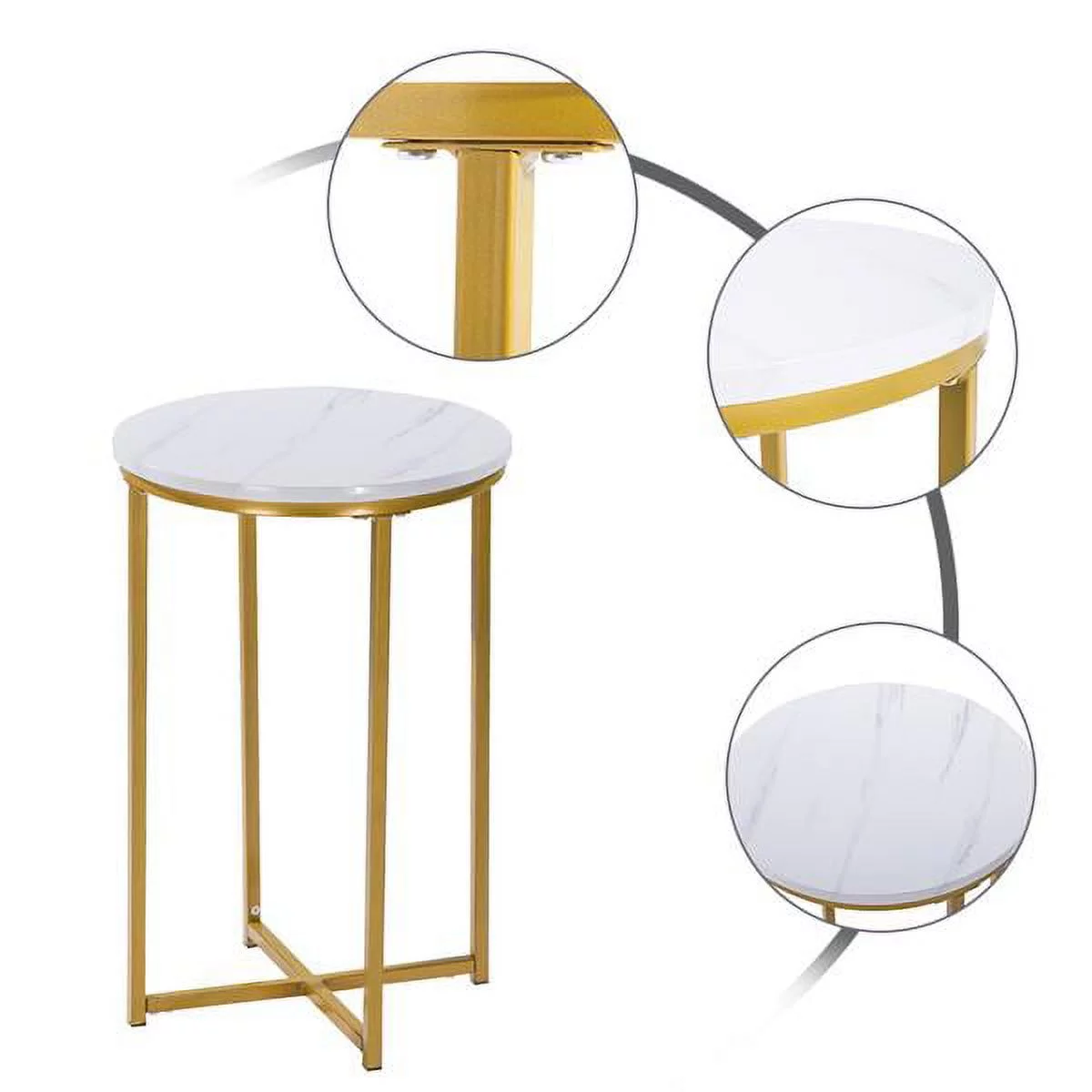 Wulawindy End Table Snack Side Table Single-Layer Round Marble Coffee Table White 15.6