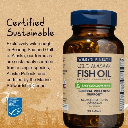 Wileys Finest Wild Alaskan Fish Oil Easy Swallow Minis 180 Softgel