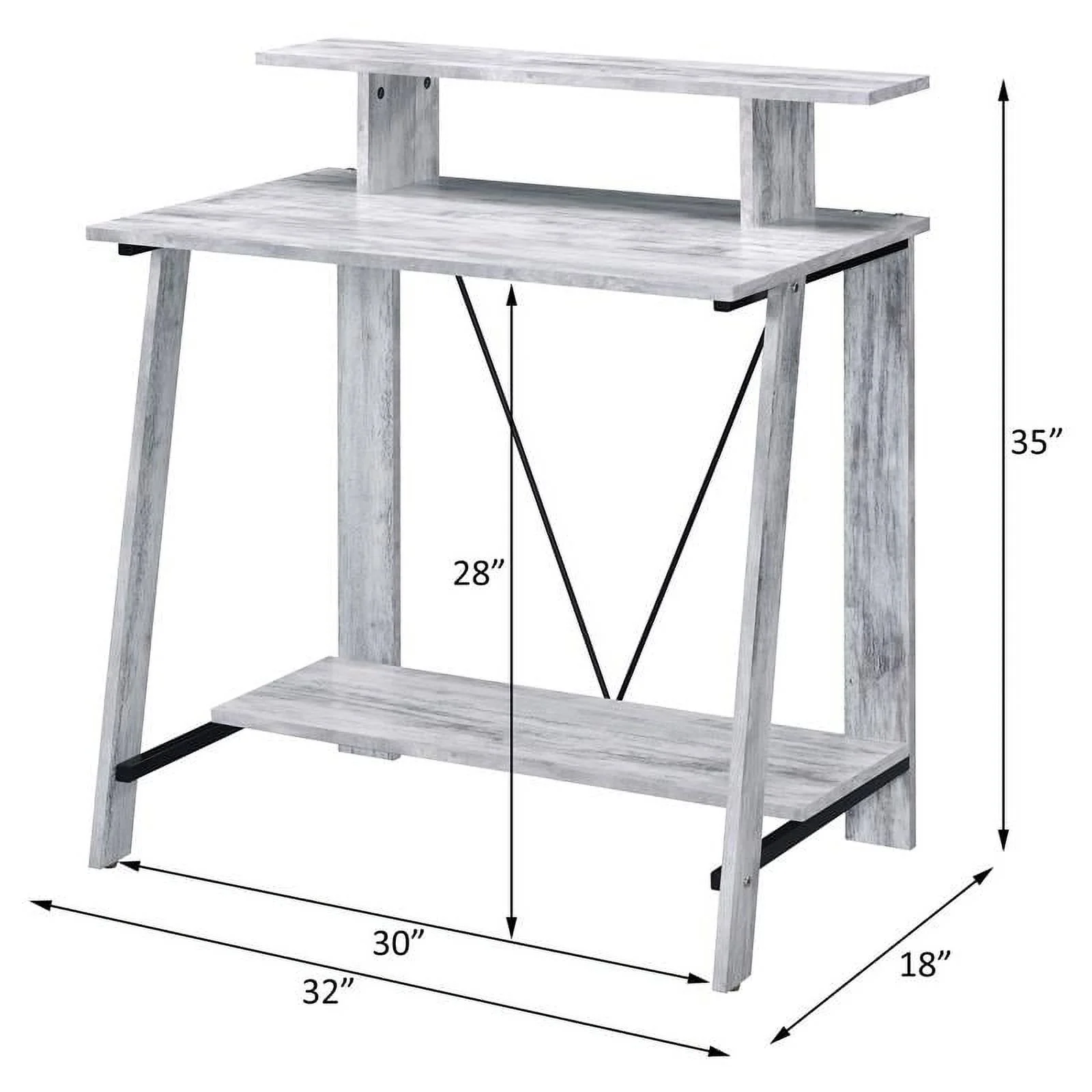 Pemberly Row Wood 2 Shelves Writing Desk in Antique White and Black