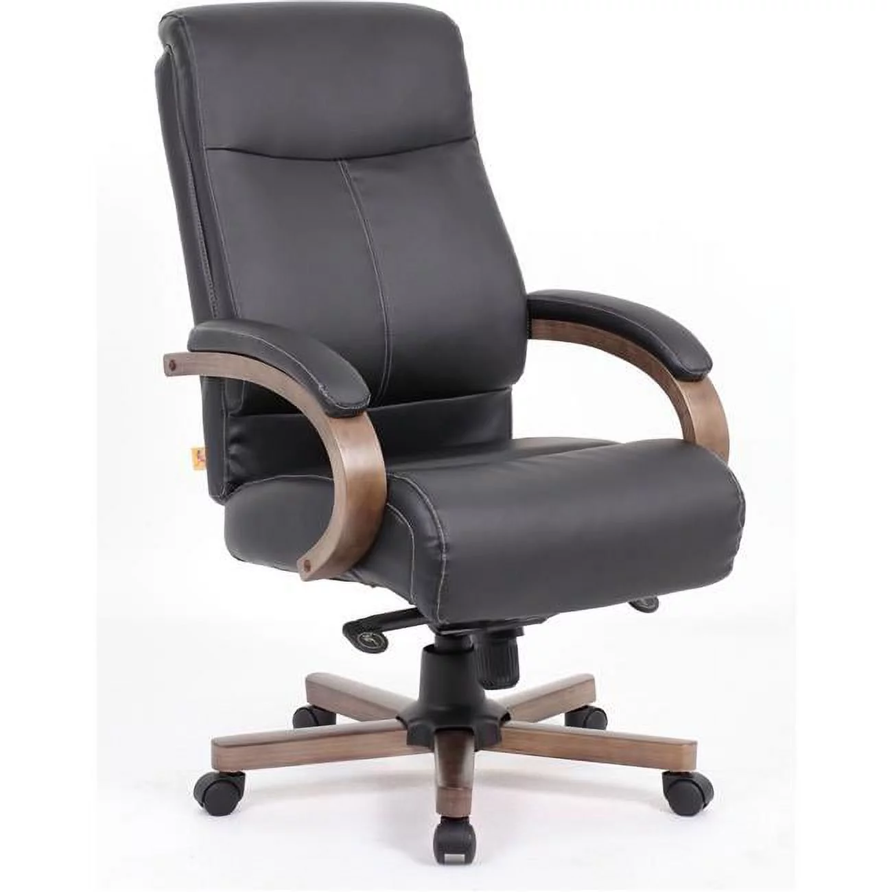 Lorell  Wood Base Leather High-Back Executive Chair - Black - 20in. x 22.25in. x 47in.