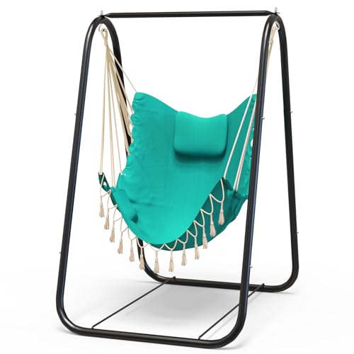 G TALECO GEAR Hammock Chair with Stand,Heavy-Duty and Rustproof Hanging Chair with Stand,Hammock Swing Chair Stand,for Indoor Outdoor Patio Yard Garden Porch (Grey)