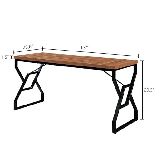 HOMISSUE 63-inch Executive Desk, Large Home Office Desk with Engineered Wood Tabletop and Metal Frame, Rustic Workstation Desks with Sturdy Structure, Long Computer Desks for Home Office, Writing