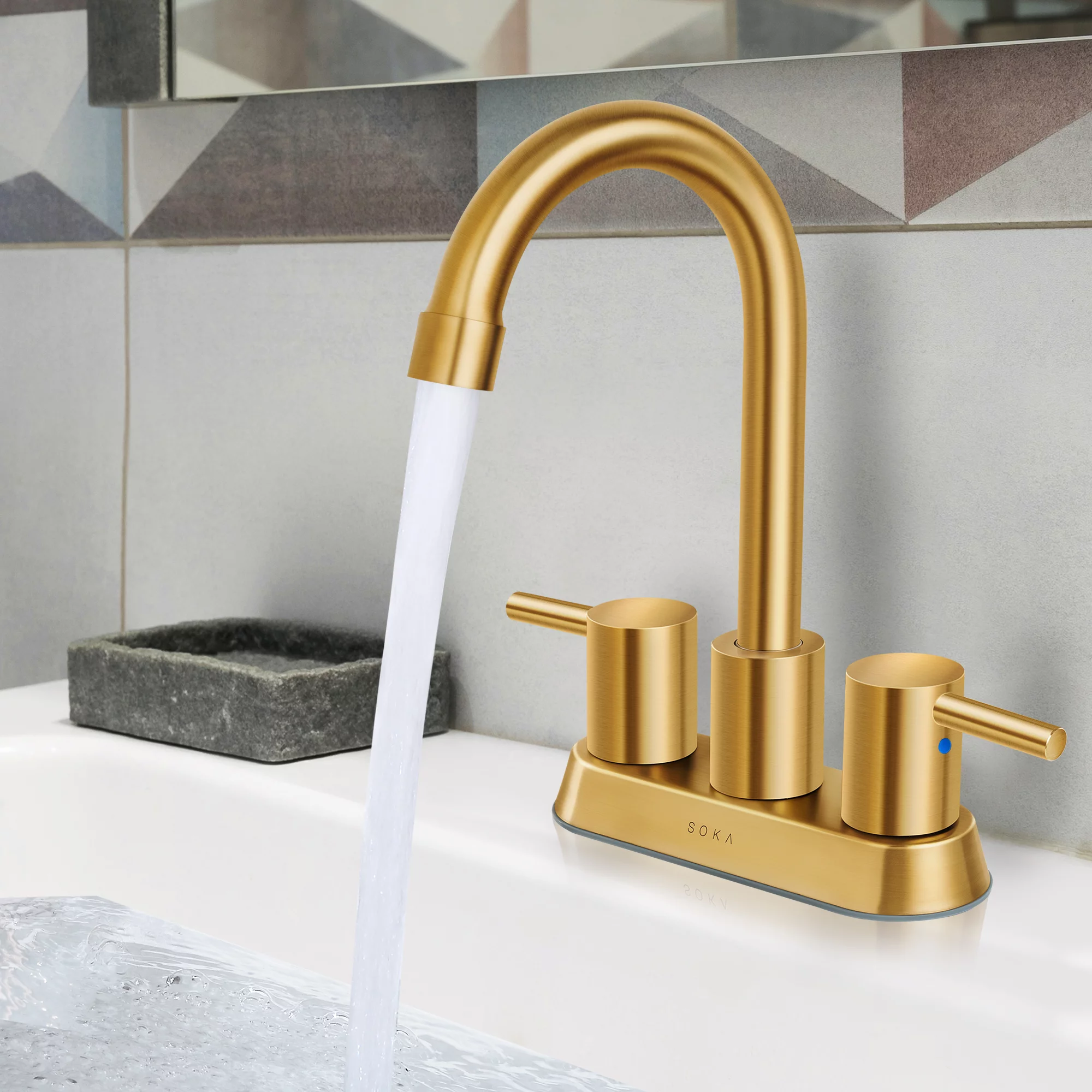 SOKA SK18002AR Bathroom Sink faucets, Straight - Lever, Gold + S