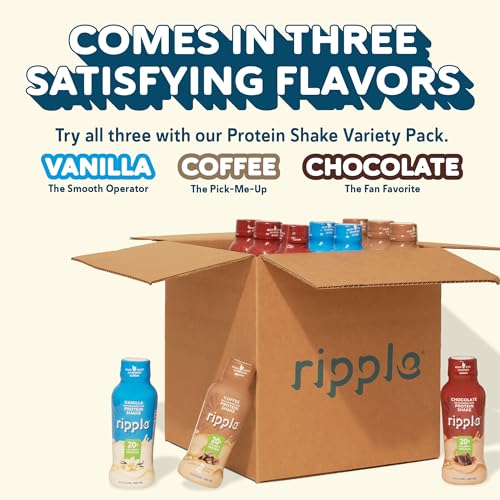 Ripple Vegan Protein Shake | Chocolate | 20g Nutritious Plant Based Pea Protein | Shelf Stable | No GMOs, Soy, Nut, Gluten, Lactose | 12 Oz, 12 Pack