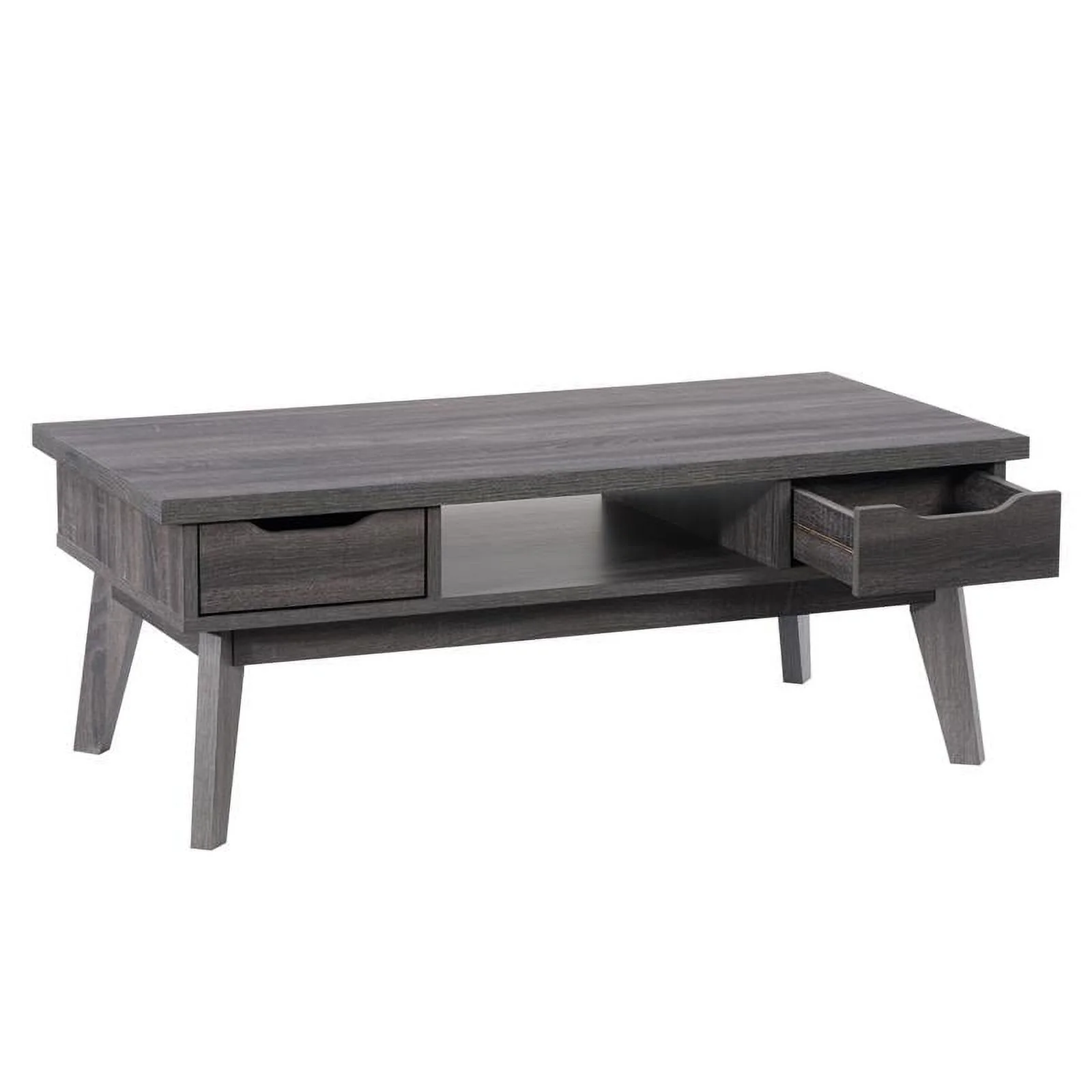 Hollywood Mid Century Dark Gray Engineered Wood Coffee Table with Drawers