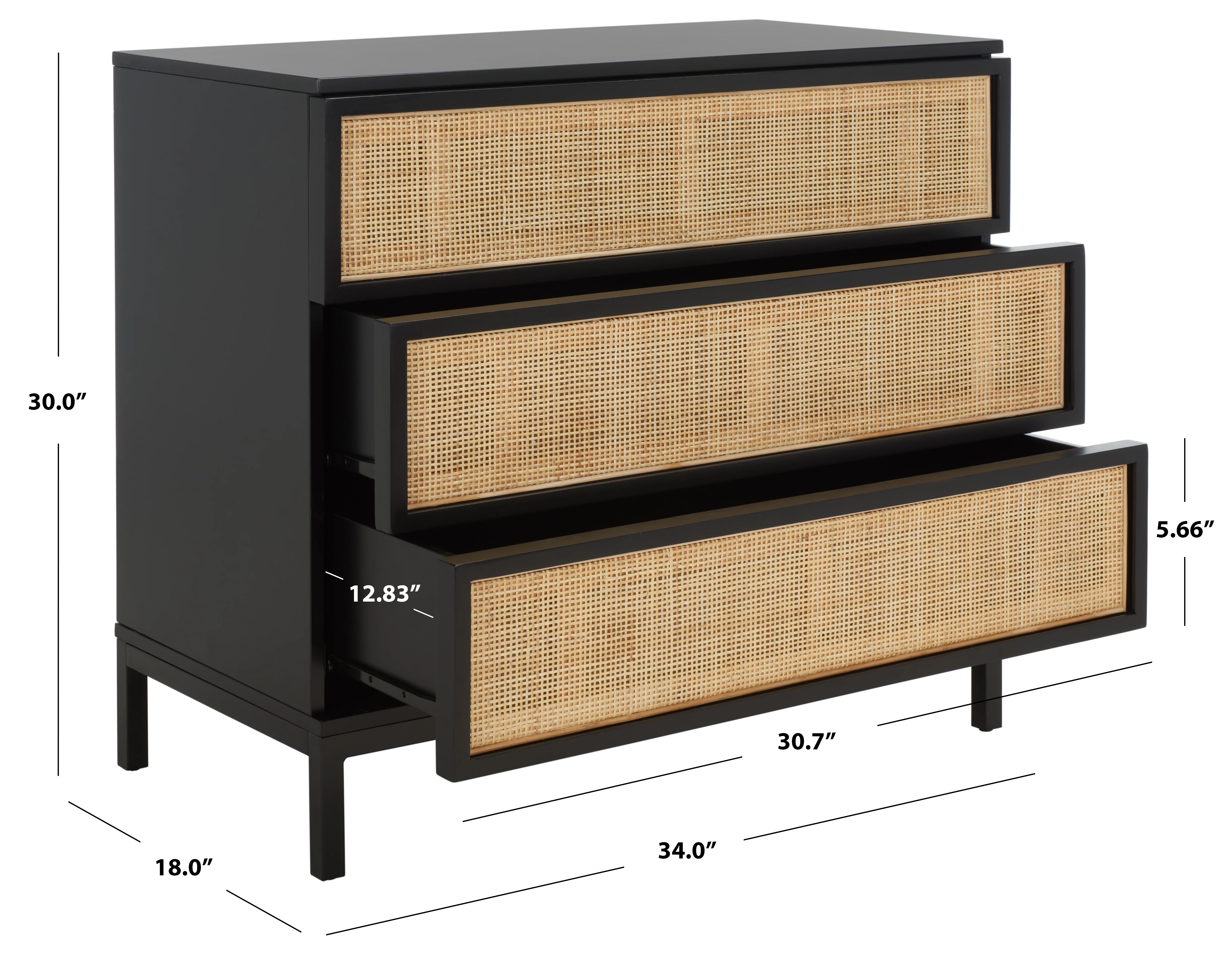 SAFAVIEH Genevieve Mid-Century Retro 3 Drawer Dresser, White/White Washed (36 in. W x 18 in. D x 36 in. H)