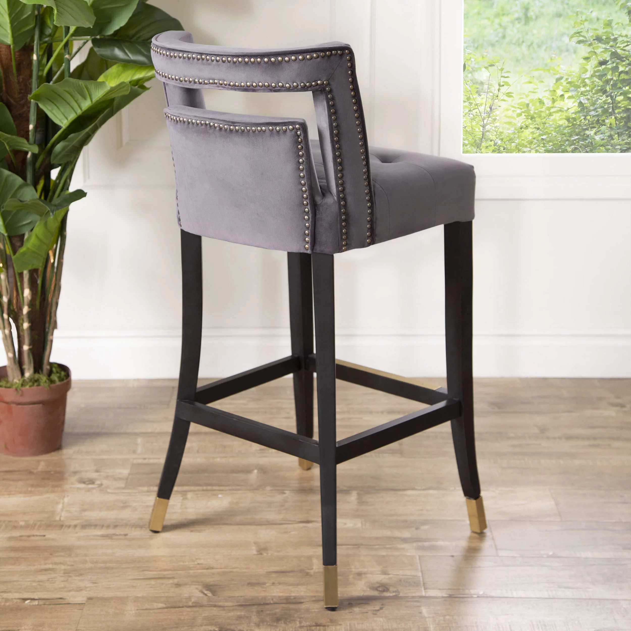 Stephanie Velvet Bar Stool, Grey