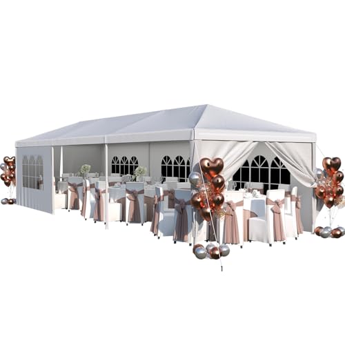 Flamaker Heavy Duty 10'x30' Party Tent Canopy - Waterproof Wedding & Event Shelter with Removable Sidewalls, 2 Doors - Outdoor Gathering Gazebo (White)