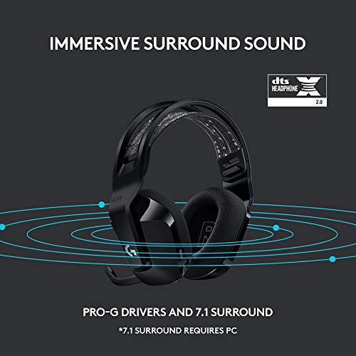 Logitech G733 Lightspeed Wireless Gaming Headset, Suspension Headband, Lightsync RGB, Blue VO!CE Mic, PRO-G Audio – Black, Gaming Headset Wireless, PC, PS5, PS4, Switch Compatible