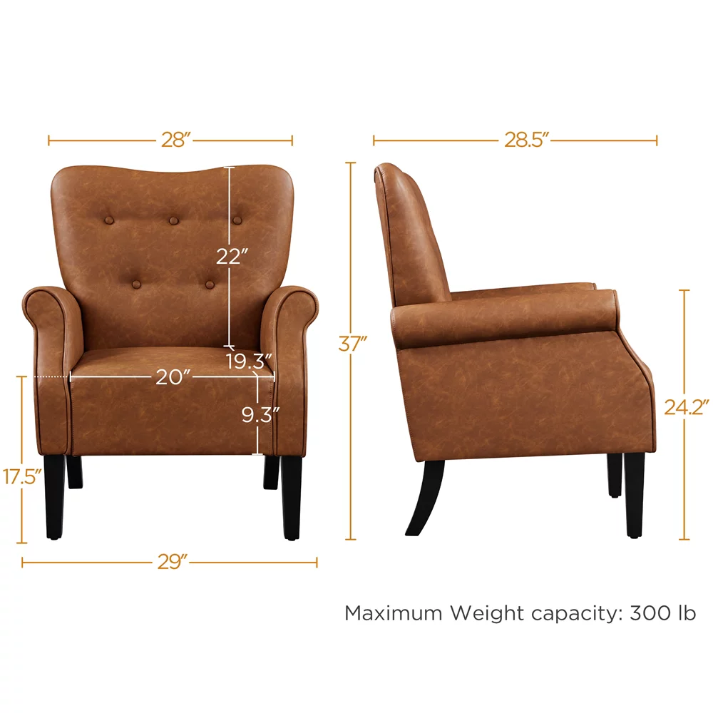 Yaheetech Set of 2 Mid-century Modern Faux Leather Accent Chair,Retro Brown