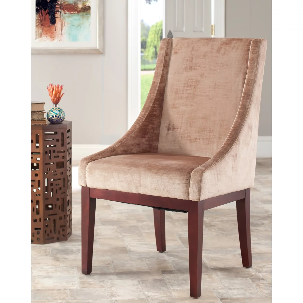 SAFAVIEH Velvet Sloping Arm Chair Champagne