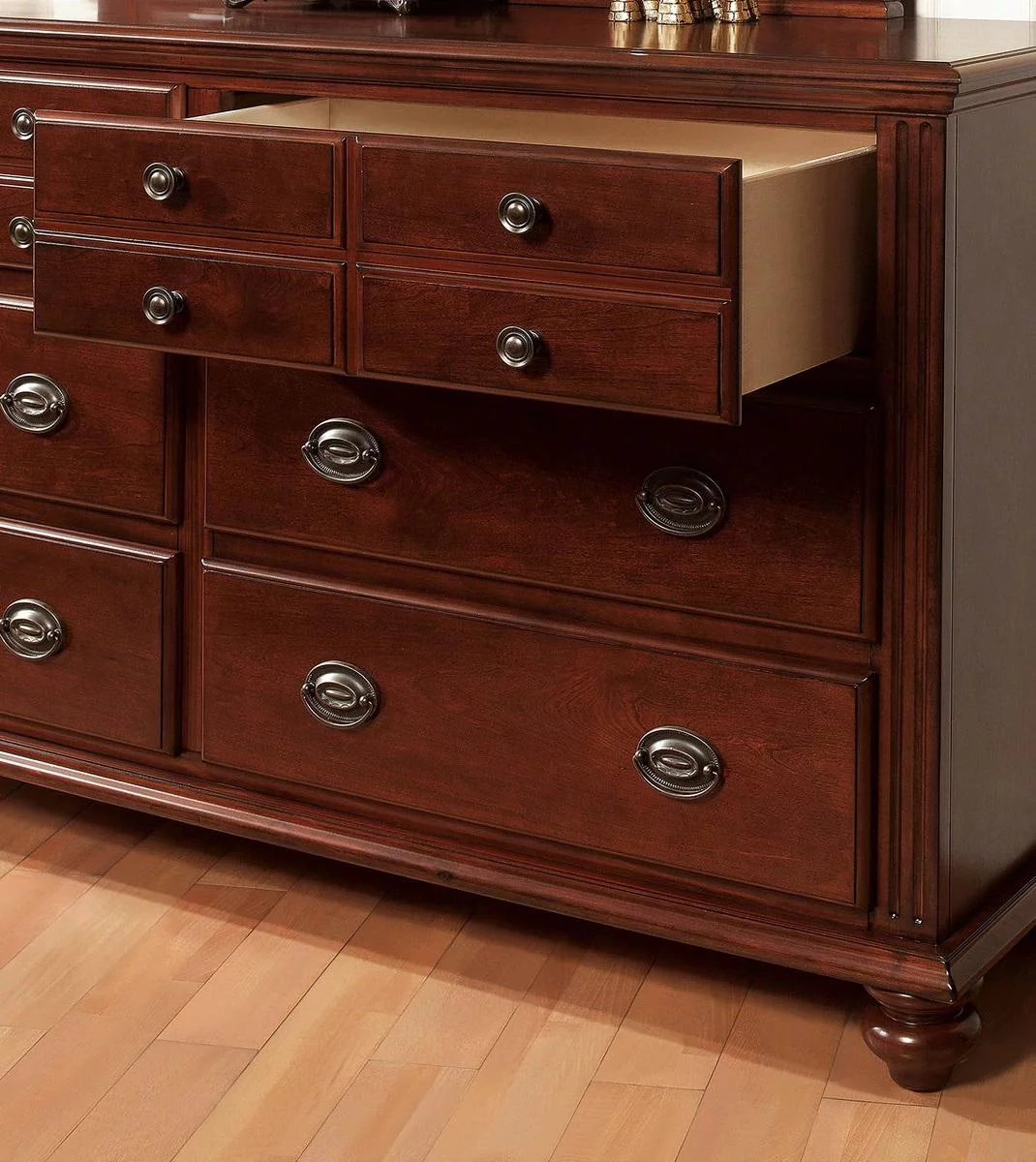 Transitional Cherry Solid Wood King Bedroom Set 5pcs FOA CM7083-EK Gabrielle