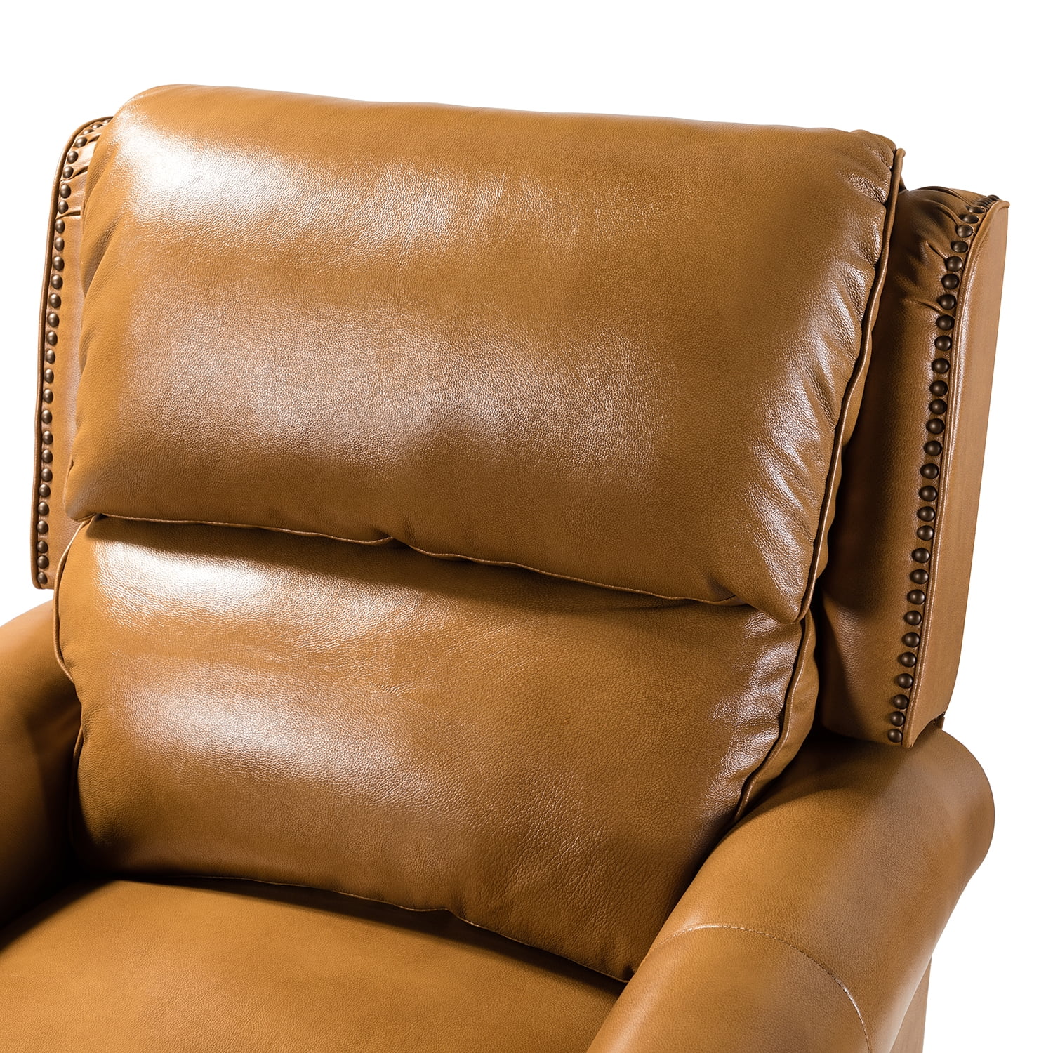 Genuine Leather Recliner Chair Mid-century Modern Wood Legs Nailhead Trim Armchair Living Room Office Camel