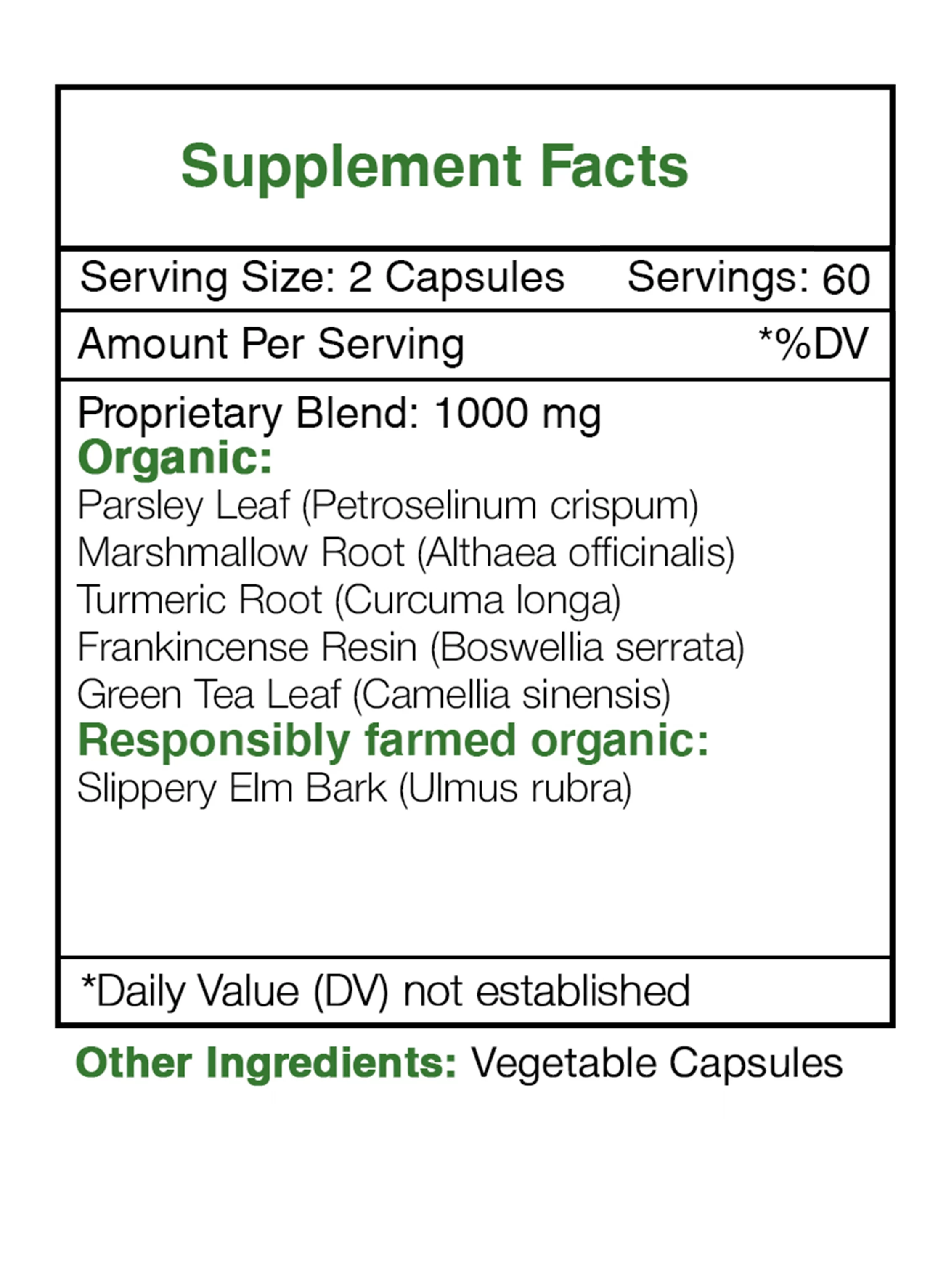 Tribal Crohn's 120 Capsules, 500 mg, Slippery Elm, Parsley, Marshmallow, Turmeric, Frankincense, Green Tea. Gut and Bowel Formula