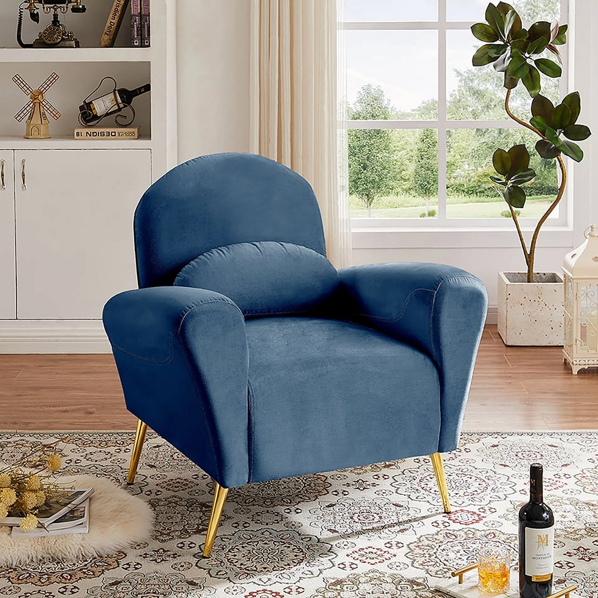 Jayseem Modern Wooden Leg Armless Living Room Chair, Stylish and Comfortable Upholstered Seat for Contemporary Minimalist Interior Design Pair of sofas Blue