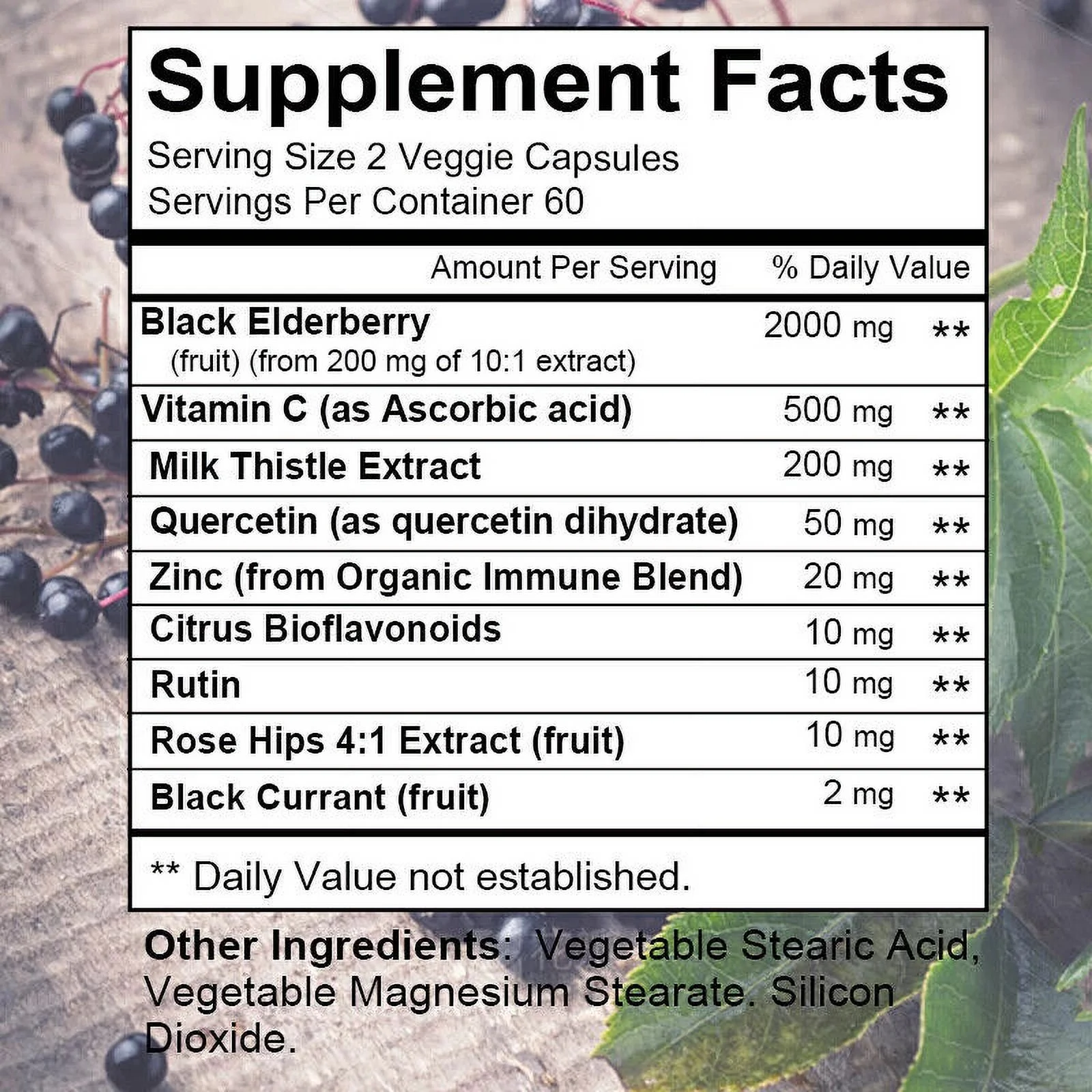 Black Elderberry 2800 mg With Vitamin C & ZINC Immune System Booster 120 Capsules