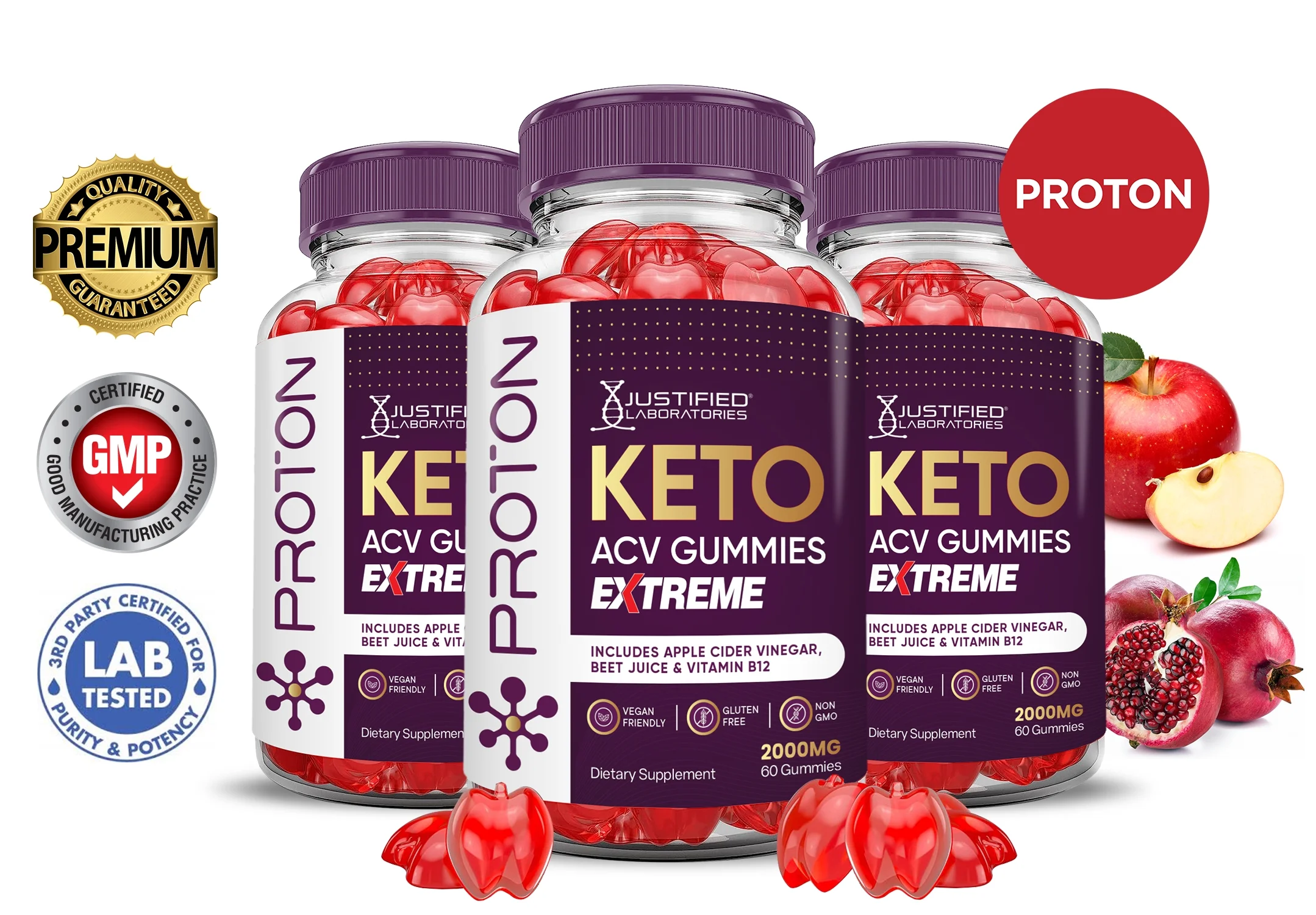 (3 Pack) Proton Keto Extreme ACV Gummies 2000mg Dietary Supplement 180 Gummys