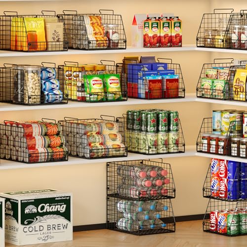 4 Pack XXL Stackable Wire Storage Basket, Extra Large Capacity Pantry Organizer and Storage, Muti-Purpose for Fruit Vegetable Basket & Toy Bin & Snack Organizer