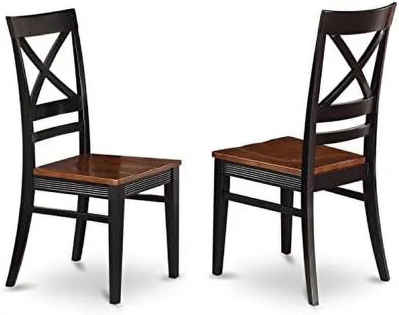 Quincy Kitchen Dining Cross Back Wooden Seat Chairs, Set Of 2, Black & Cherry
