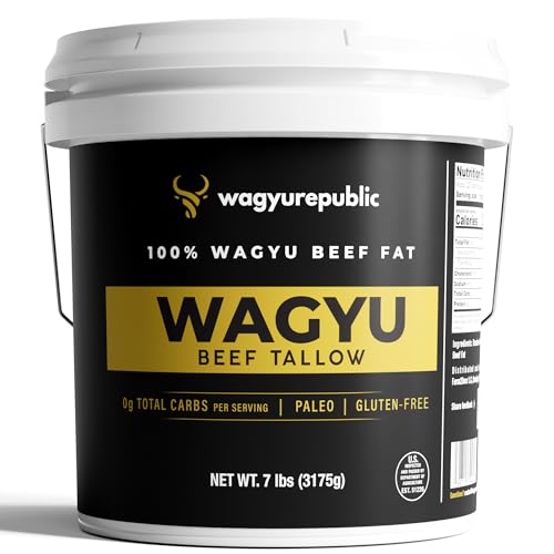 Wagyu Republic Beef Tallow ⎸ Grass Fed Wagyu Beef Tallow, Great for Cooking Steak or as Tallow Balm ⎸ Keto, Gluten Free Protein Snacks for Adults, Perfect for Whole 30 or Carnivore Diet ⎸7lbs