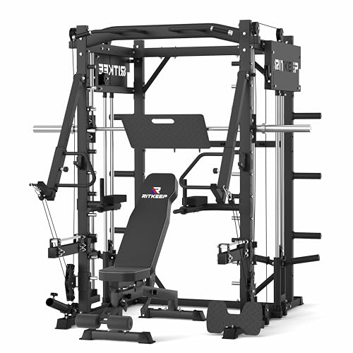 Smith Machine with Jammer Arms & Leg Press with Adjustable Dual Pulley Ratio (1:1 & 2:1), PMAX-4750 All-in-One Commercial & Home Gym Equipment, Heavy-Duty Steel Frame by RitKeep