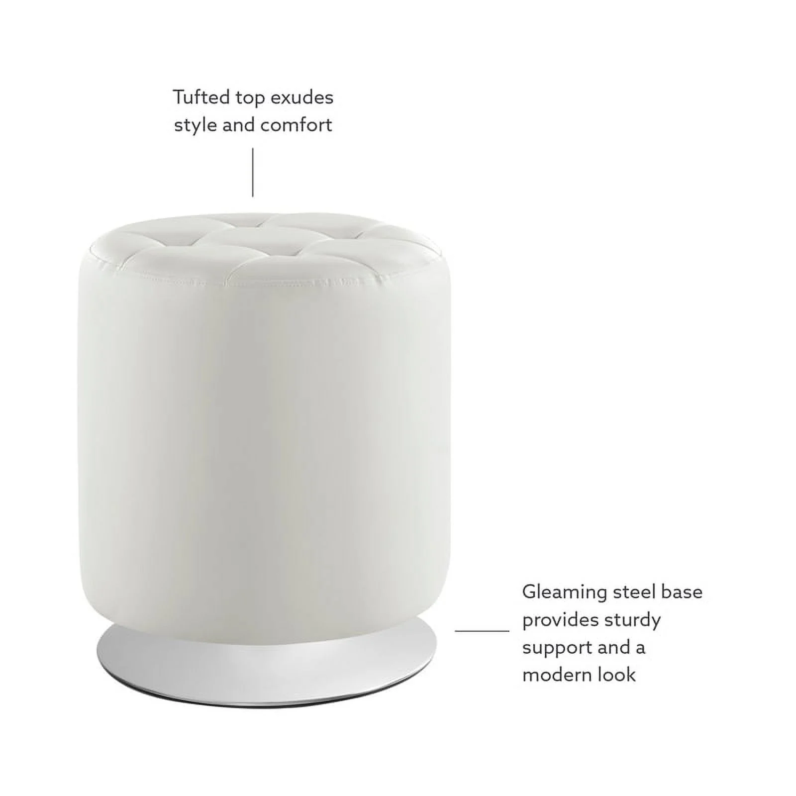 Bowery Hill Modern Round Faux Leather Swivel Ottoman in White