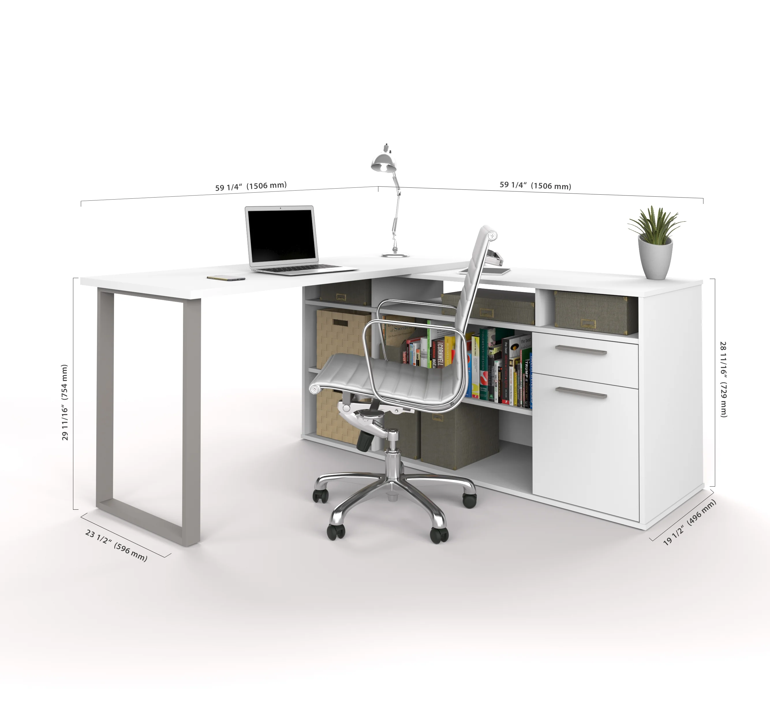 Bestar Solay 60W L-Shaped Desk in white