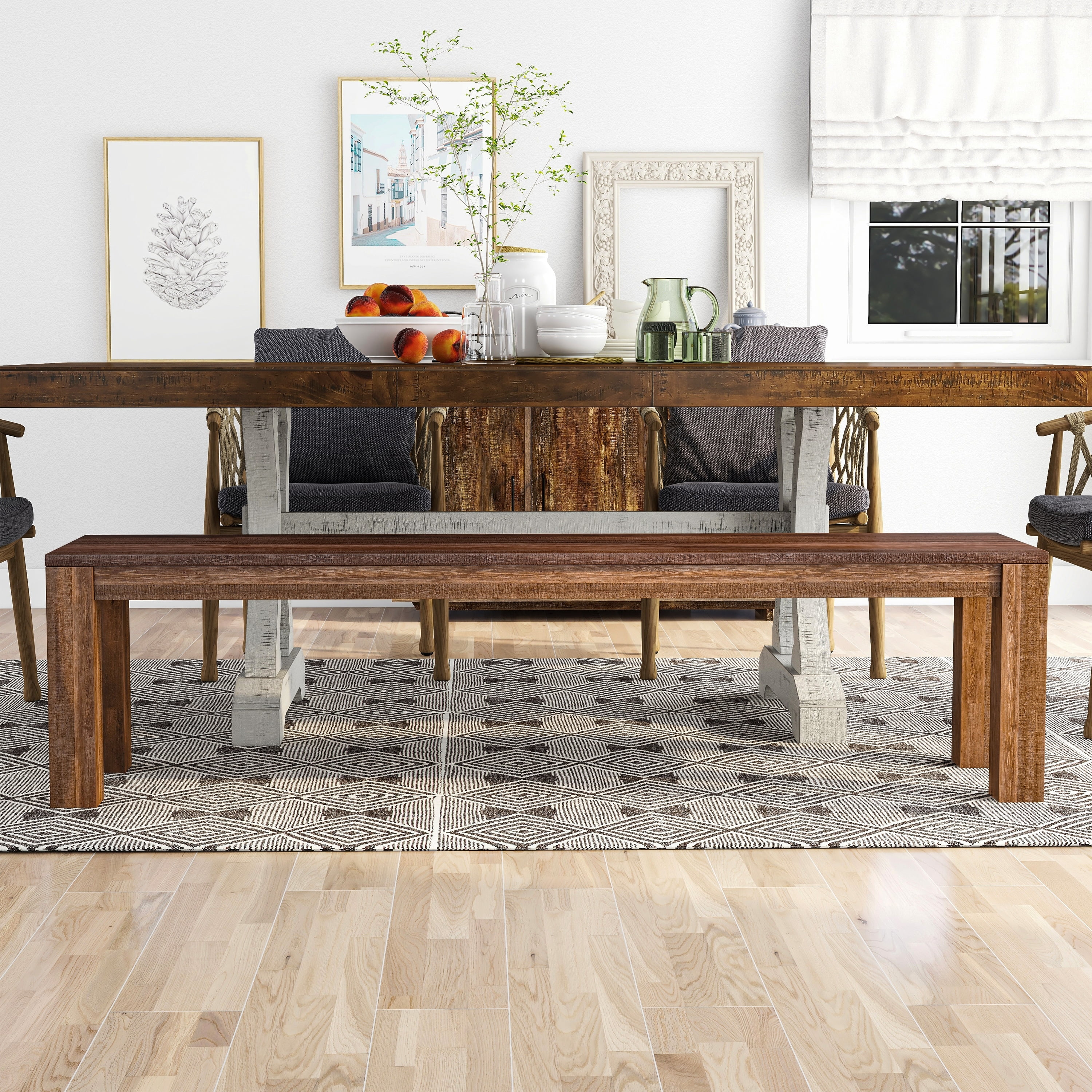 Furniture of America Anaisha Rustic Solid Mango Wood Dining Bench by  46-inch