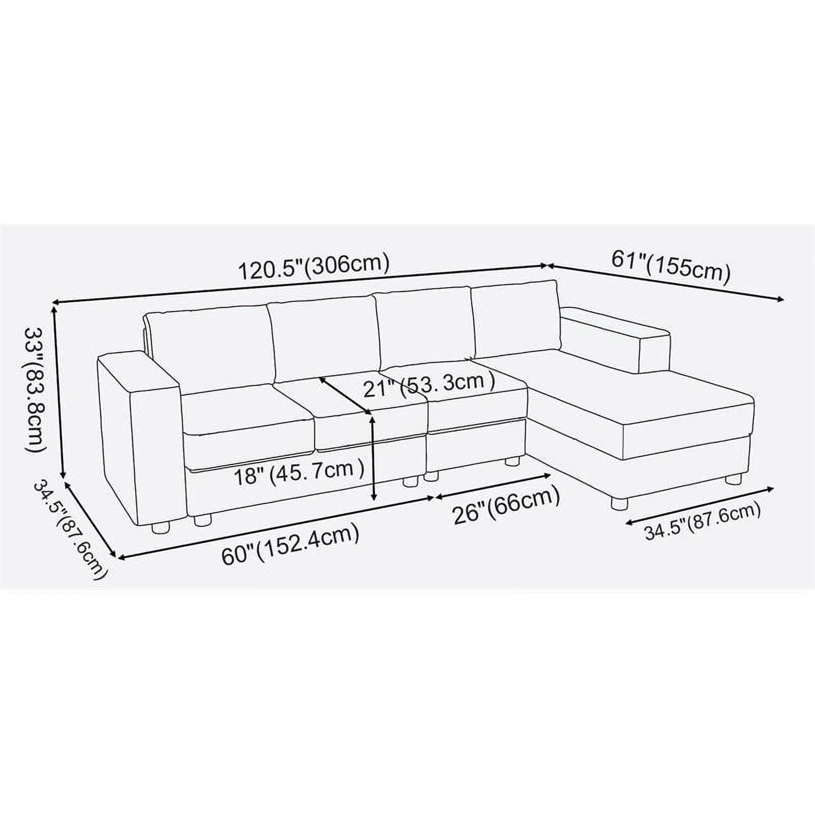 Bowery Hill Modern Fabric Sectional Sofa with 4-Seater Reversible Chaise in Gray