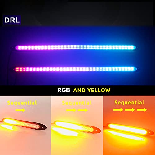 YSY Led Car DRL Daytime Running Lights Strip Waterproof 12V Auto Headlight Sequential Turn Signal Yellow Flow Day Light Universal 2Pcs (34.5cm, white and yellow)