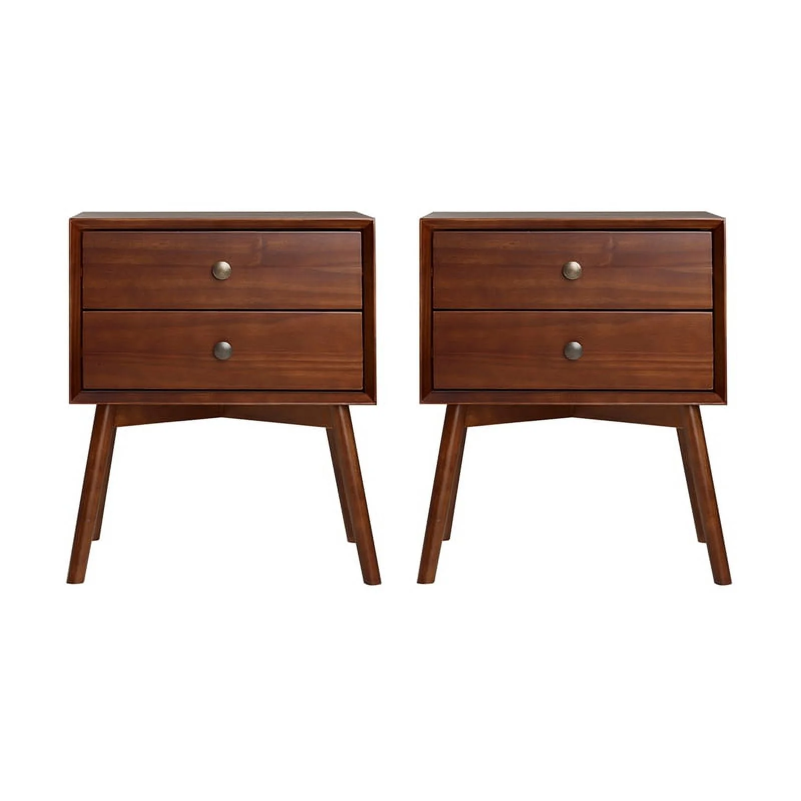 Walker Edison 2-Piece Solid Pine Wood Bedroom Nightstand Set in Walnut