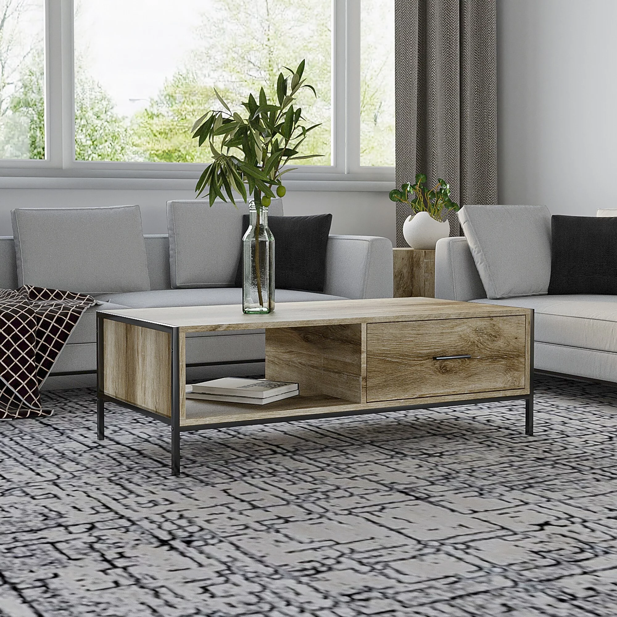 Savannah Rustic Industrial 2-Piece Coffee and End Table Set