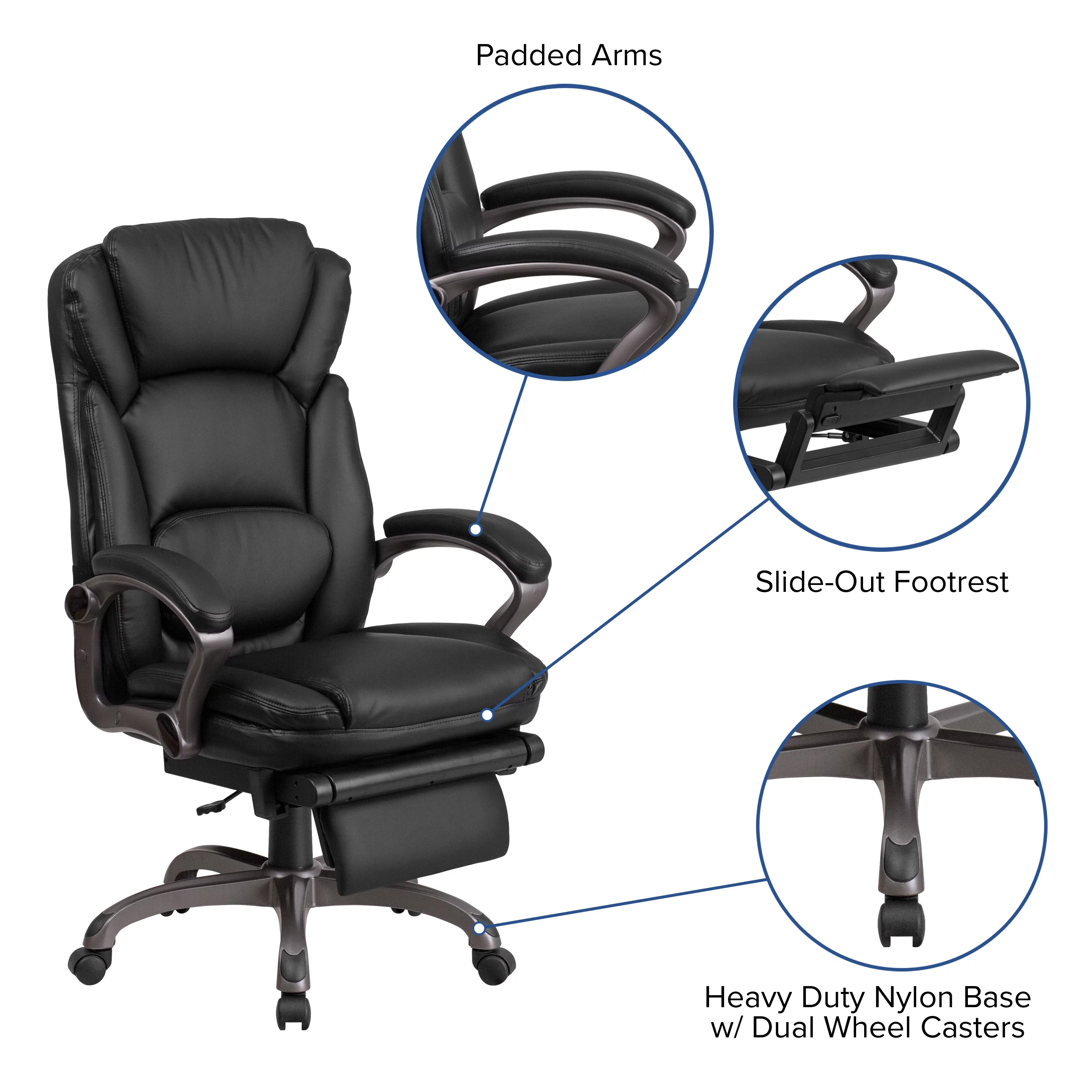 Emma + Oliver High Back Black LeatherSoft Reclining Ergonomic Outer Lumbar Swivel Office Chair