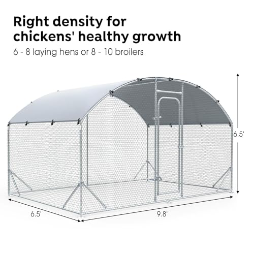 Veehoo Large Metal Chicken Coop for 6-10 Chickens, Walk-in Chicken Run Outdoor Duck Pens Rabbit Cage with Water-Resident and Anti-UV Cover for Outside,Backyard and Farm, 6.5' L x 9.8' W x 6.5' H