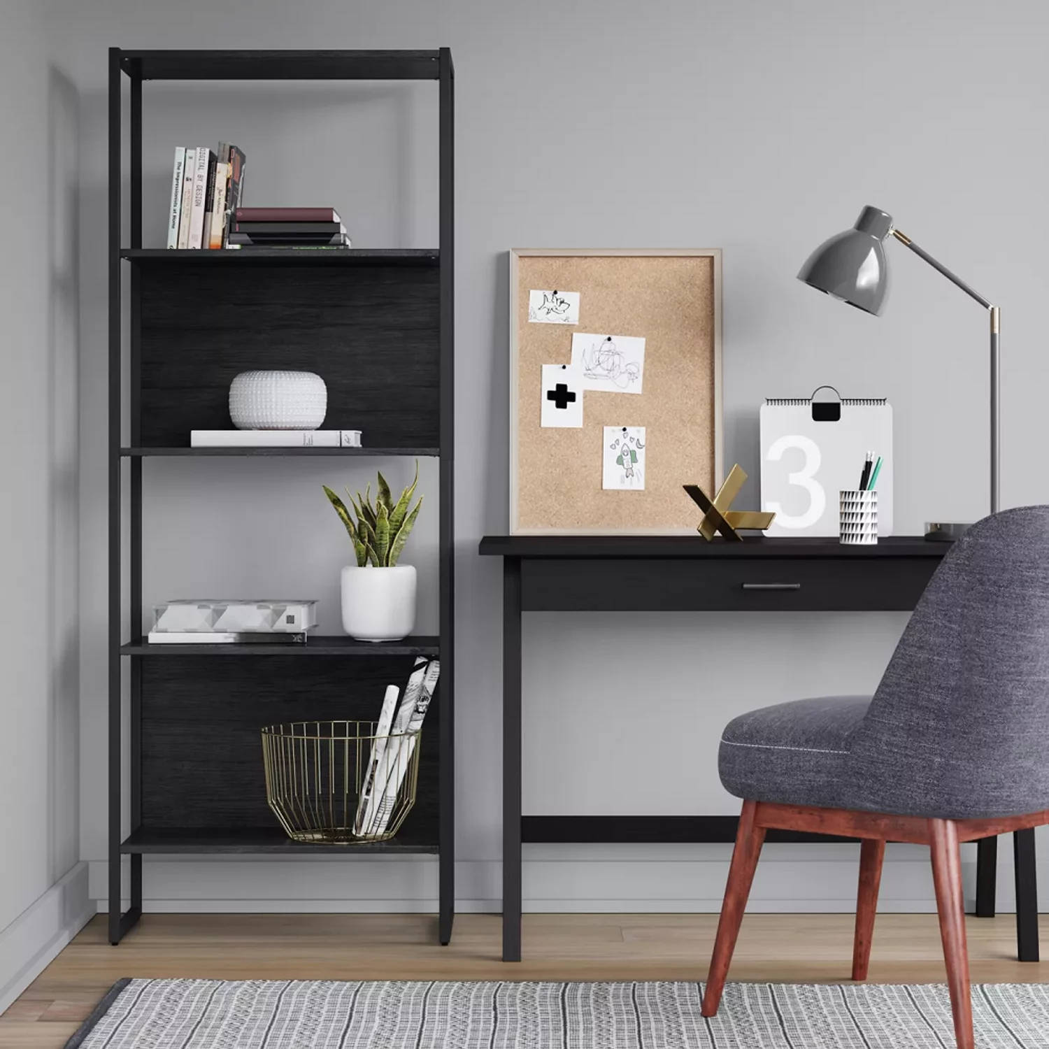 PROJECT 62 Paulo Wood Writing Desk with Drawer, Ebony