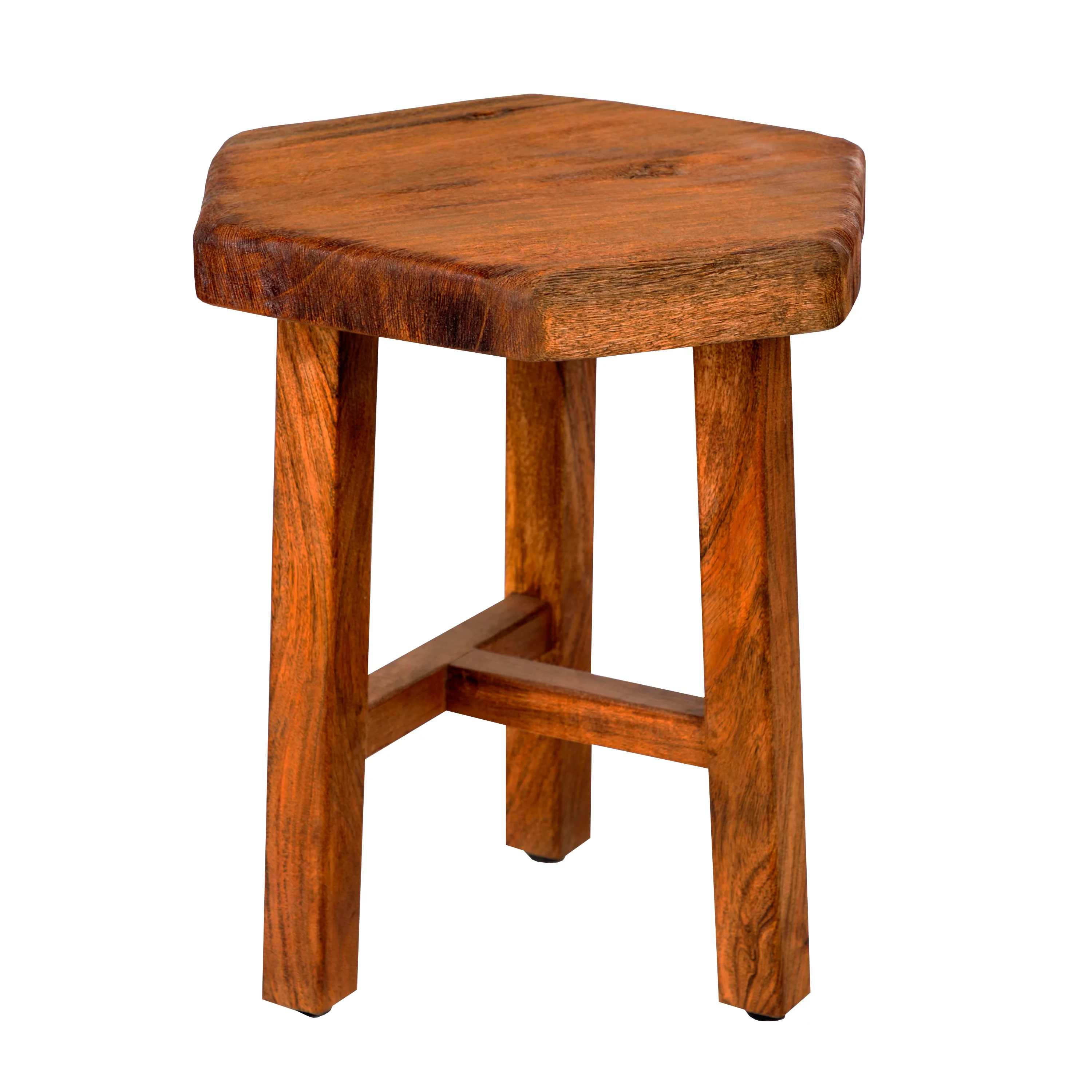 18 Inch Hexagon Acacia Wood Side Table with Live Edge Top, Warm Brown