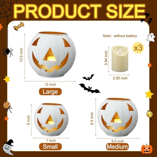Halloween Decor LED Candles, Creepy Cloth Decor Set Halloween Metal Jack-O'-Lanterns Rustic Style Autumn Indoor-Outdoor 3-Piece Set