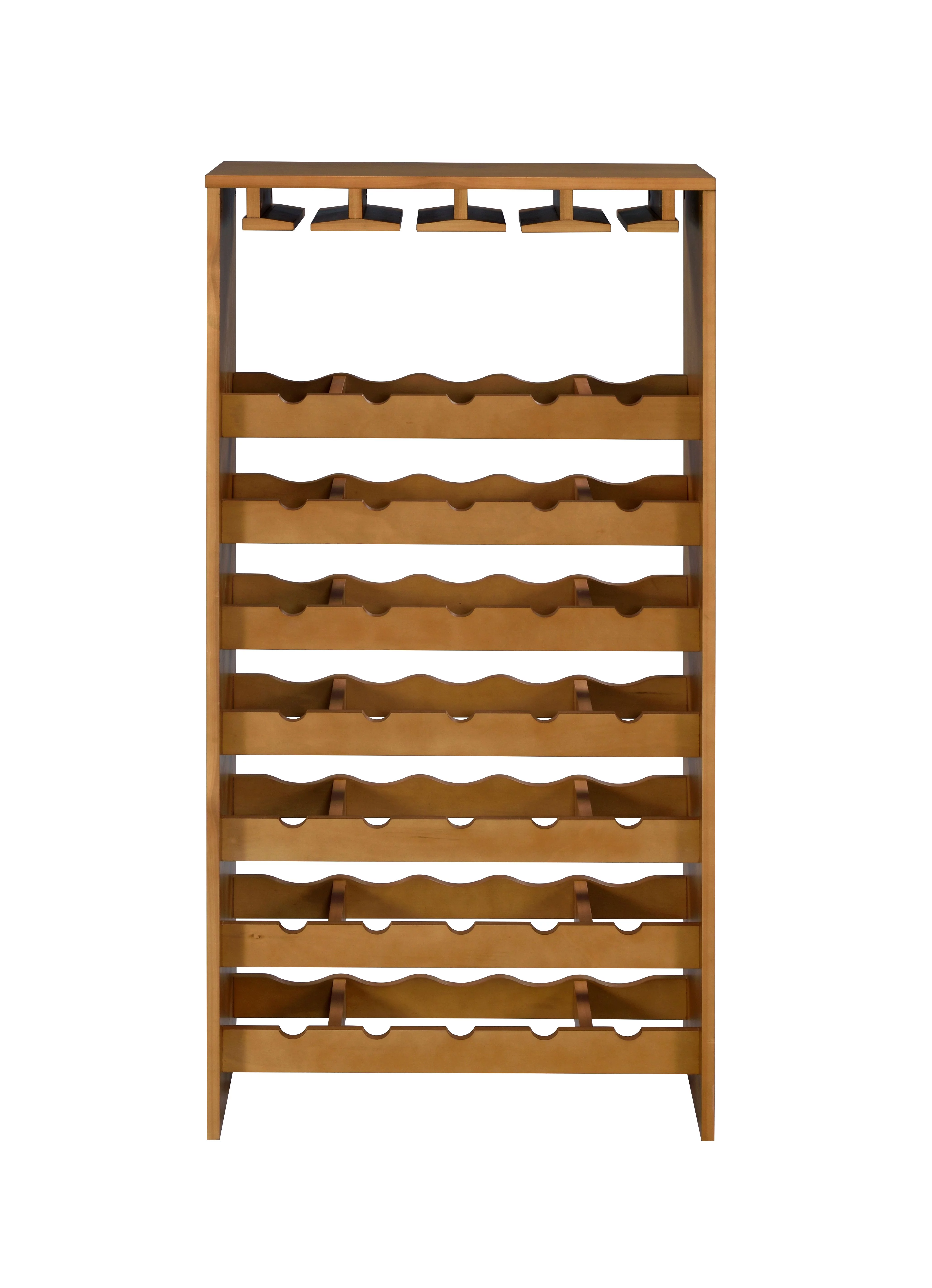 ACME Hanzi Wood 35-Bottle Wine Cabinet with Stemware Rack in Oak