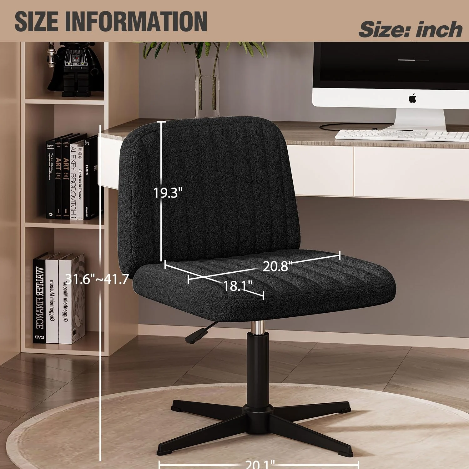 Cross Legged Office Chair - Armless Wide Seat Ergonomic Desk Chair for Home Office - Swivel Computer Chair (Shell Shape, Various Color Options)